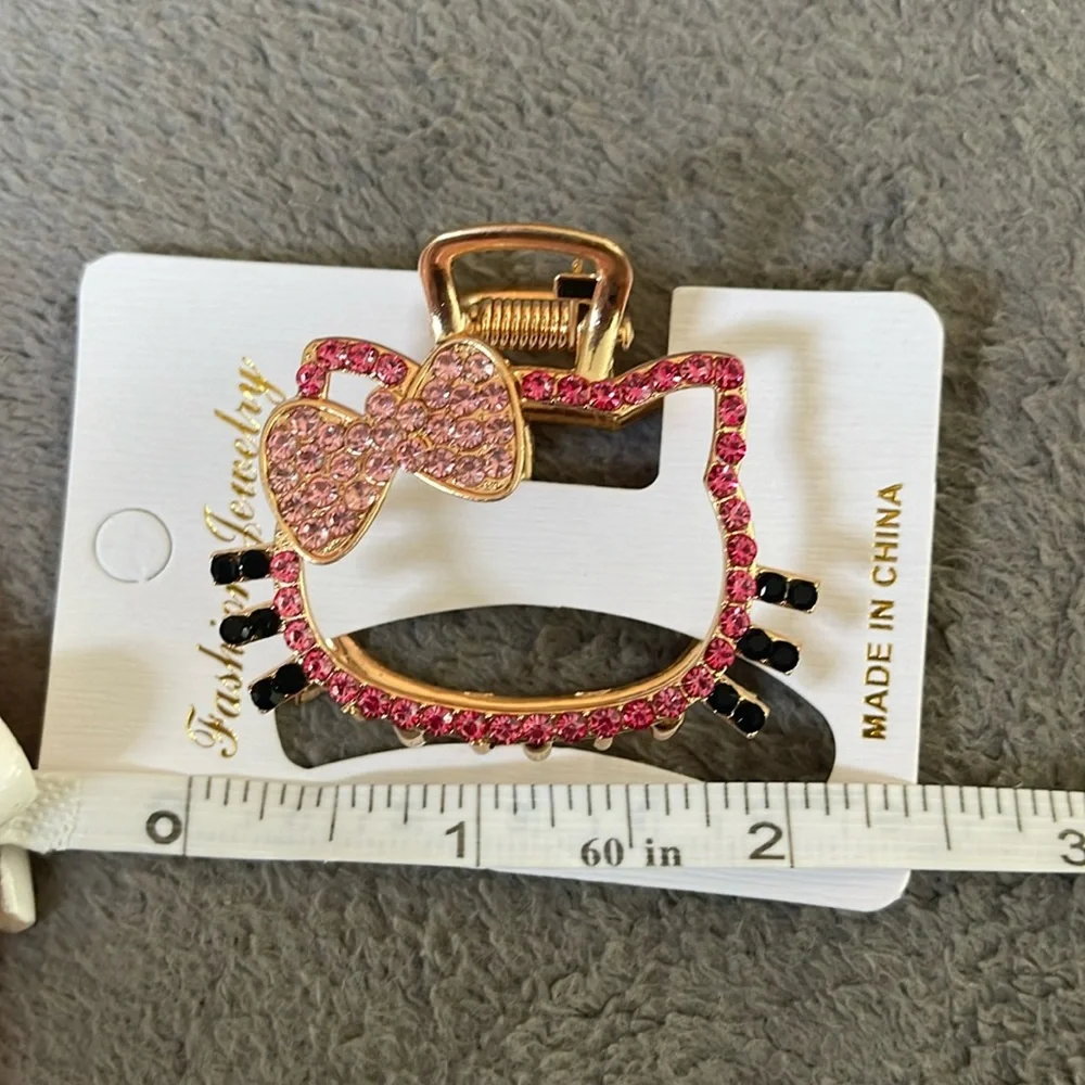 Gold Cat Hello Kitty metal and rhinestone Hair Clip nwt